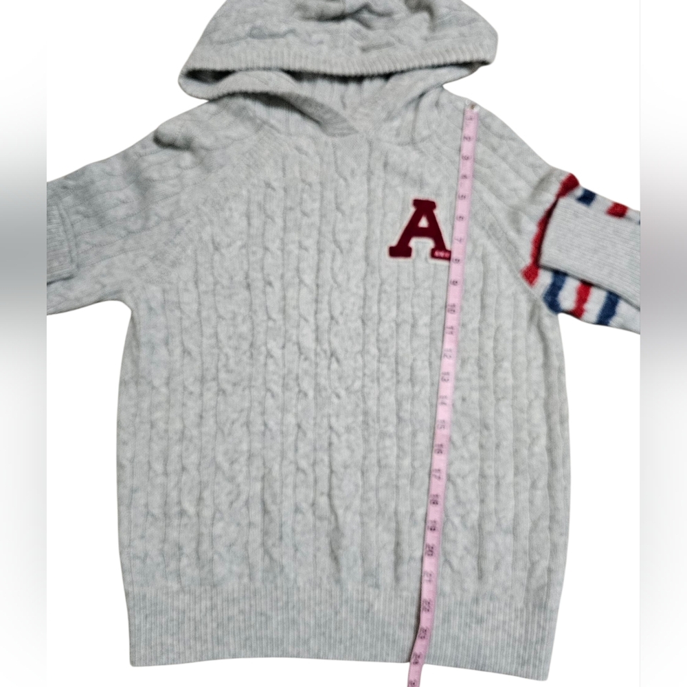 Abercrombie & Fitch Women Large Grey Cable Knit Hoodie Varsity Archival Y2K Rare - Picture 5 of 6